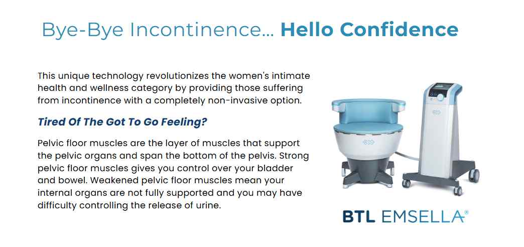 BTL Emsella medical device for treating incontinence.